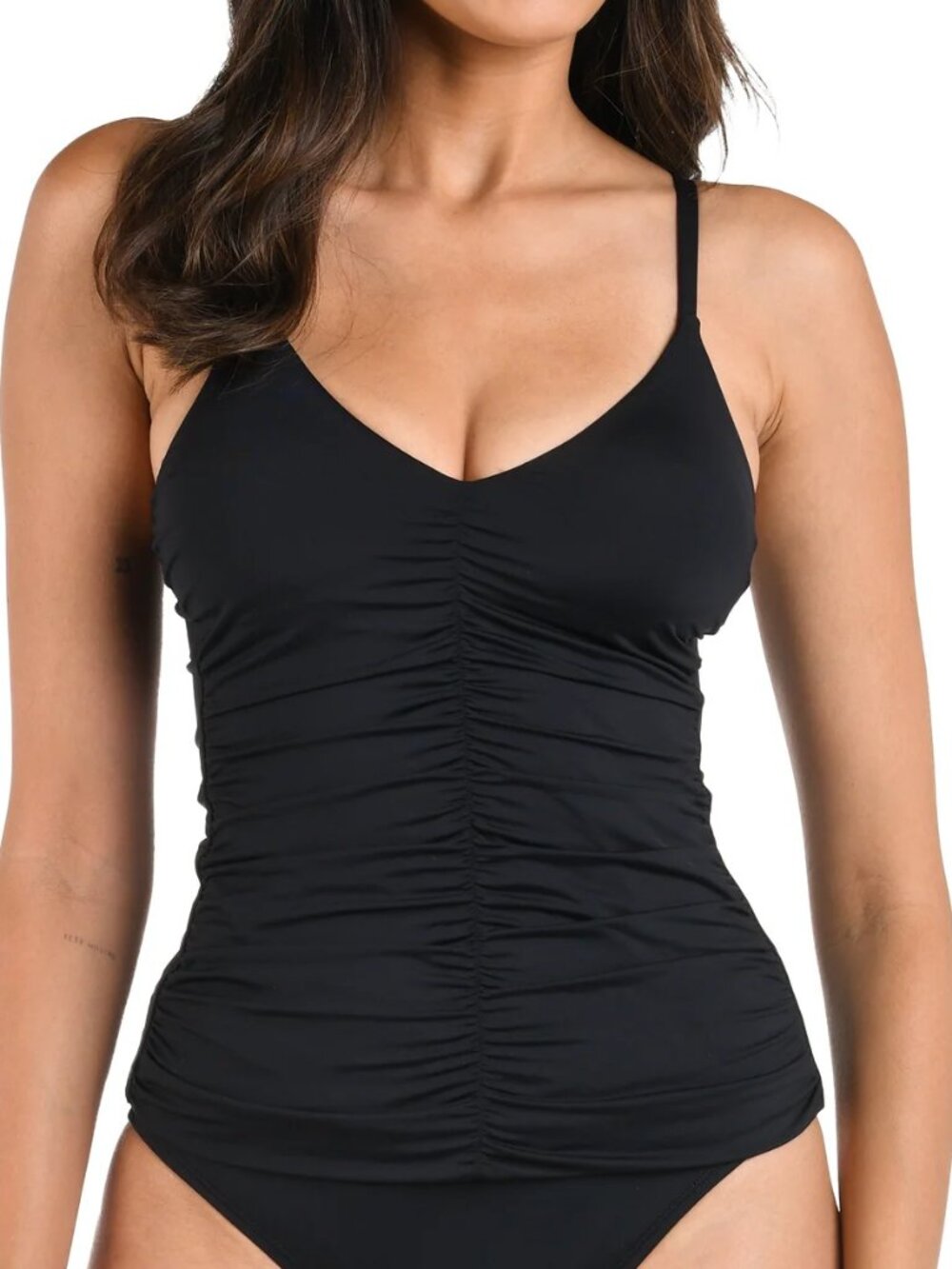 La Blanca "Island Goddess" V-Neck Shirred Front Tankini Top